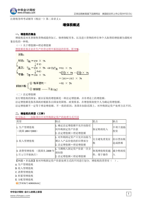 增值税概述--注册税务师考试辅导《税法一》第二章讲义1