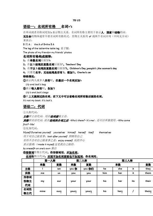 译林牛津版七年级英语下册7B Unit3 重要知识点