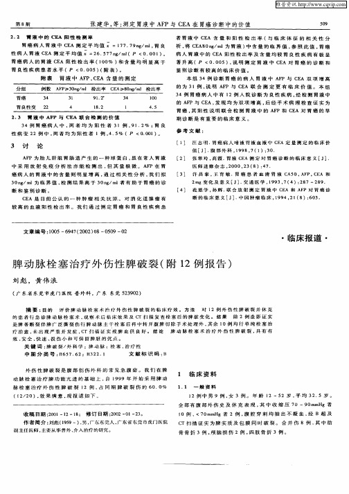 脾动脉栓塞治疗外伤性脾破裂(附12例报告)