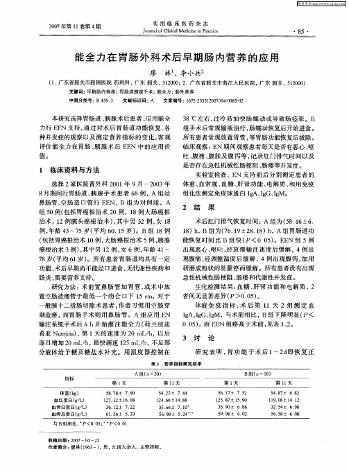 能全力在胃肠外科术后早期肠内营养的应用