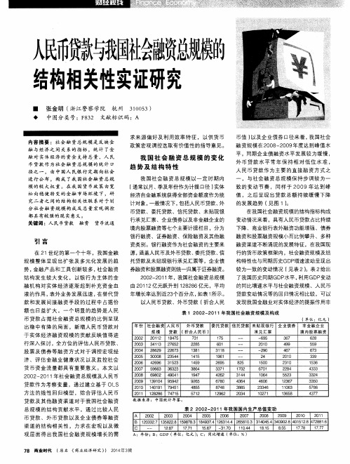 人民币贷款与我国社会融资总规模的结构相关性实证研究