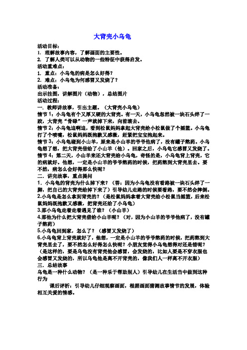 大背壳小乌龟幼儿园教案13