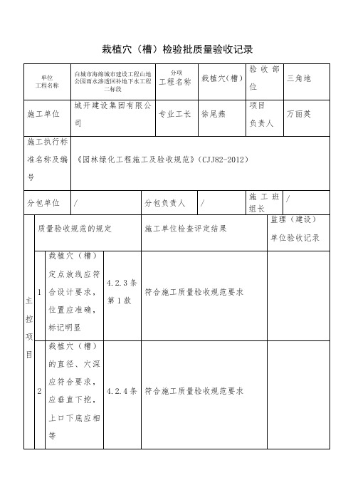 栽植穴(槽)检验批质量验收记录