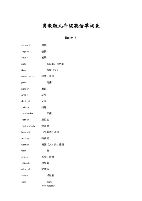 冀教版九年级英语单词表