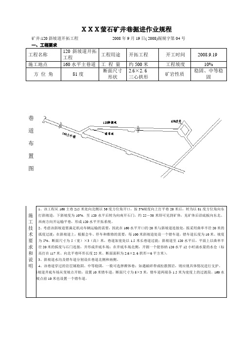 矿山巷道掘进工程作业规程