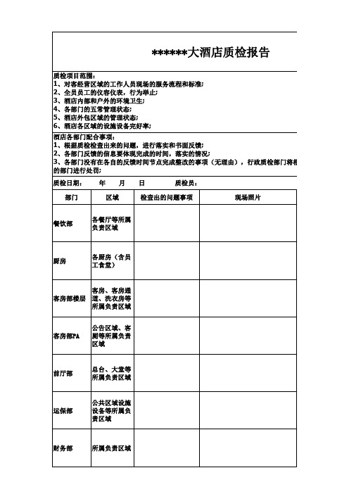 某某某大酒店1-12月质检报告模板