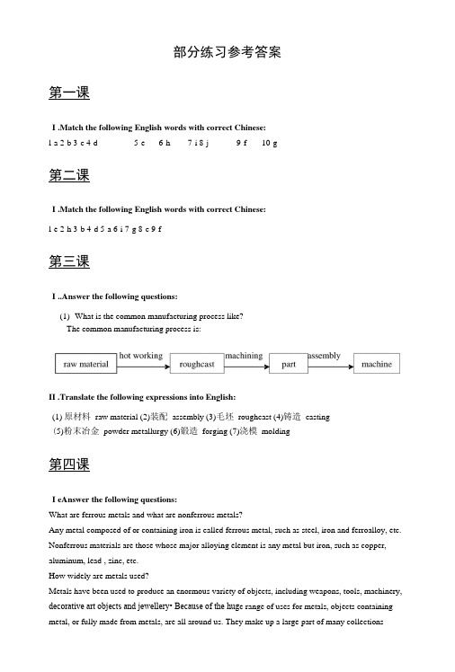 机电专业英语(专业基础课程与实训课程系列)习题答案作者：朱丽芬部分习题参考答案.doc