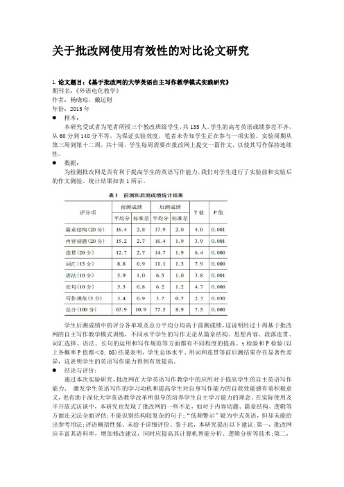 关于批改网使用有效性的相关论文研究资料