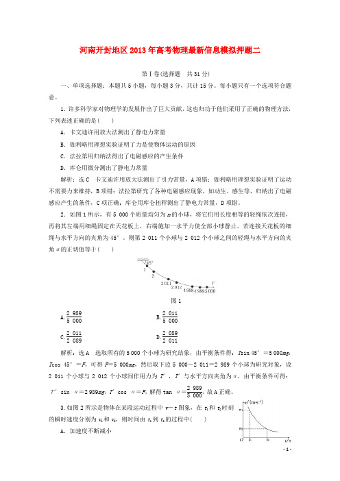 河南开封地区2013年高考物理 最新信息模拟押题二