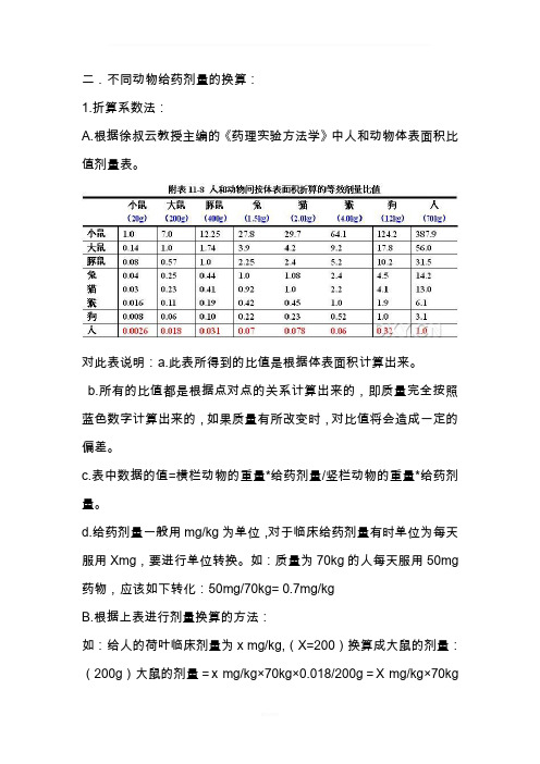 给药剂量换算