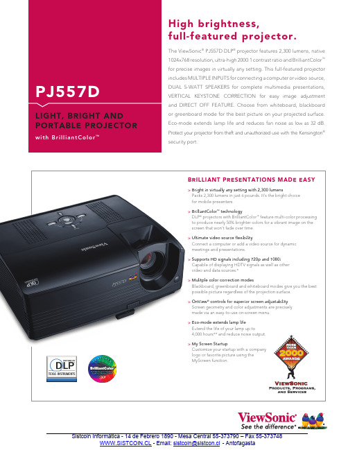 PJ557D LIGHT, BRIGHT AND PORTABLE PROJECTOR 说明书