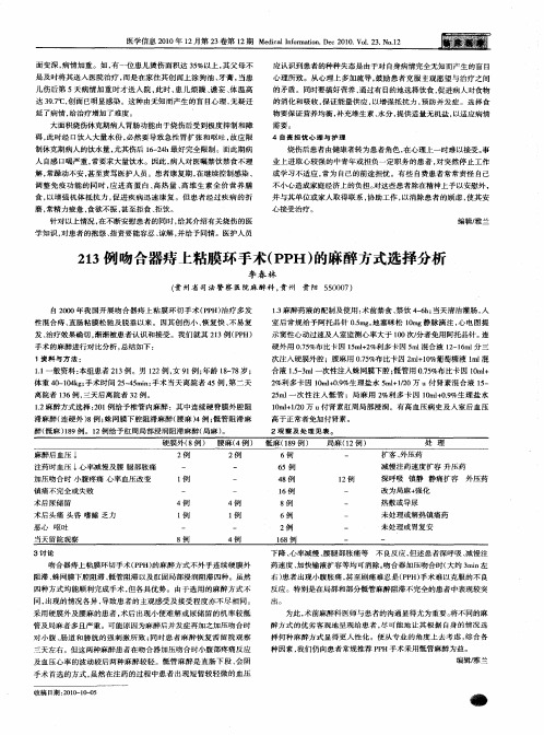 213例吻合器痔上粘膜环手术(PPH)的麻醉方式选择分析