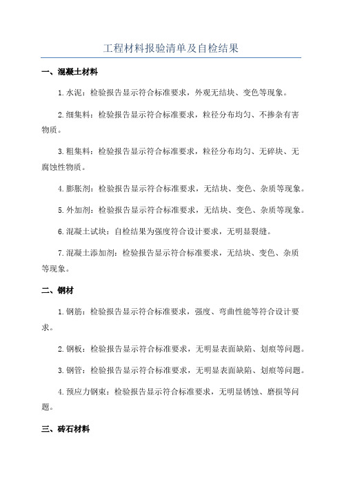 工程材料报验清单及自检结果