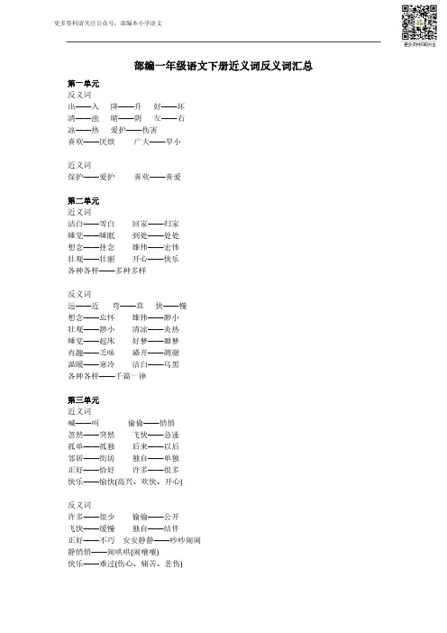 2020部编版小学语文1-6年级下册近义词反义词汇总归纳小学语文总复习