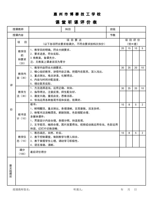 博赛技校--课堂听课评价表