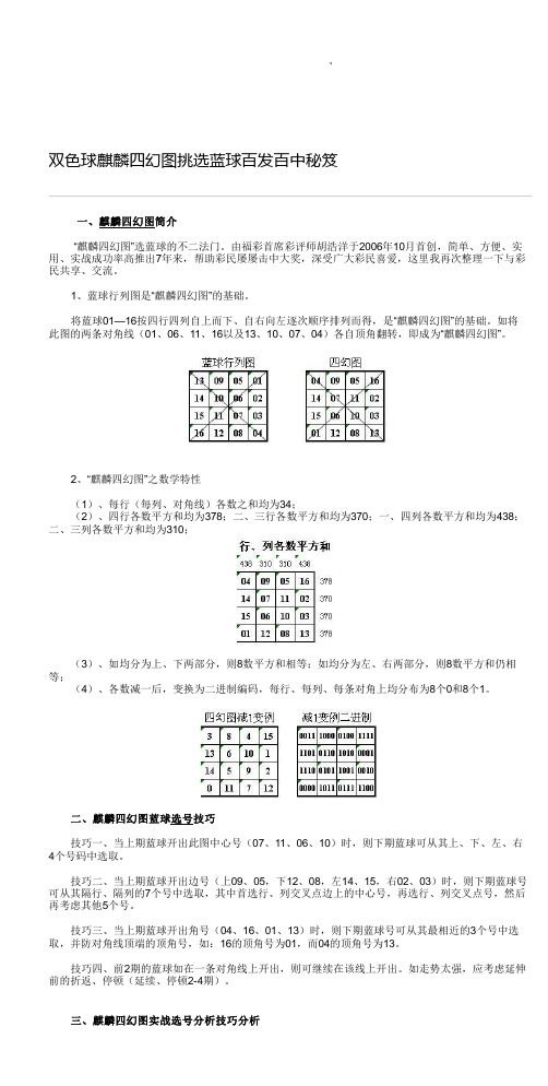 双色球麒麟四幻图挑选蓝球百发百中秘笈