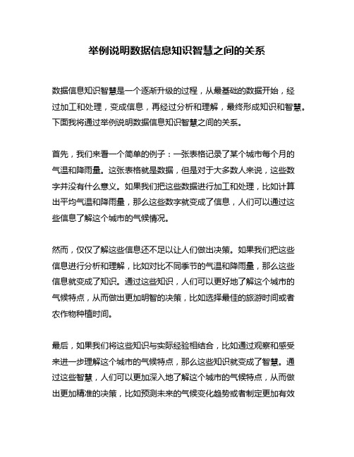 举例说明数据信息知识智慧之间的关系