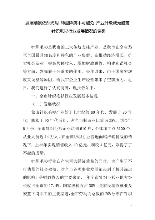 发展前景依然光明 转型阵痛不可避免 产业升级成为趋势  针织毛衫行业发展情况调研报告