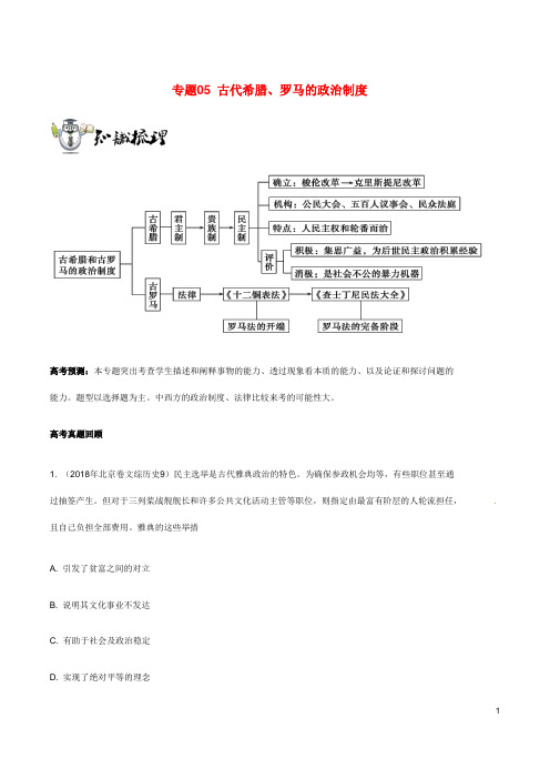 高考历史一轮总复习巅峰冲刺专题05古代希腊罗马的政治制突破含解析