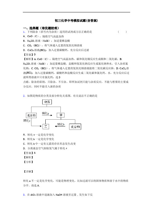 初三化学中考模拟试题(含答案)