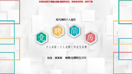 【2018最新】段元满的个人简历【精美PPT模板幻灯片】