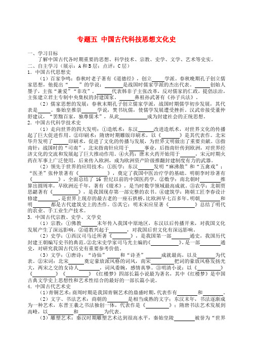 2020年中考历史专题复习 5 中国古代科技思想文化史(无答案)