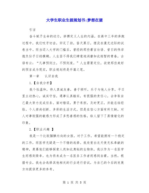 大学生职业生涯规划书_梦想在望