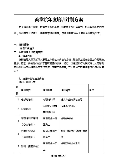 商学院年度培训计划方案