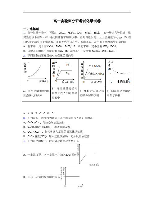 高一实验班分班考试化学试卷