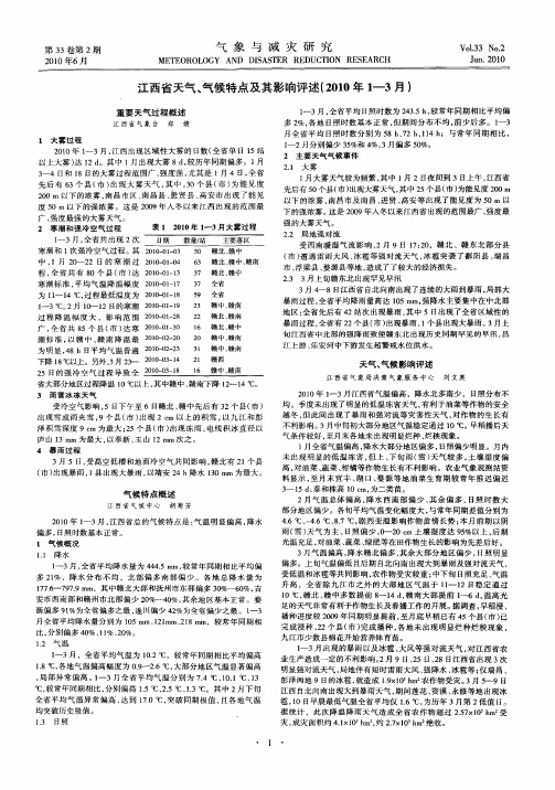 江西省天气、气候特点及其影响评述(2010年1—3月)