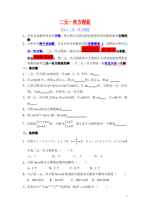 二元一次方程组  讲义