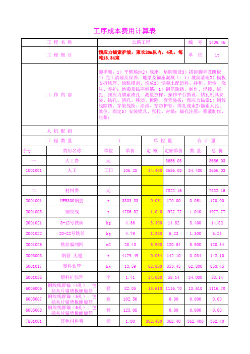 1409.46预应力锚索护坡,束长20m以内,4孔,每吨13.