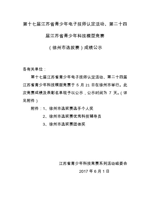 第十七届江苏省青少年电子技师认定活动、第二十四届江苏省