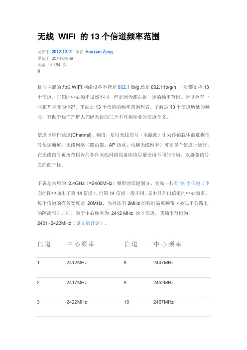 无线_WIFI_的13个信道频率范围