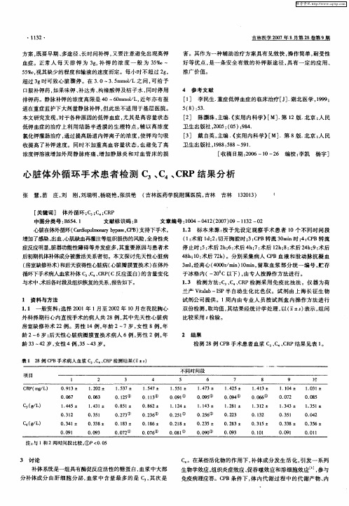 心脏体外循环手术患者检测C3、C4、CRP结果分析