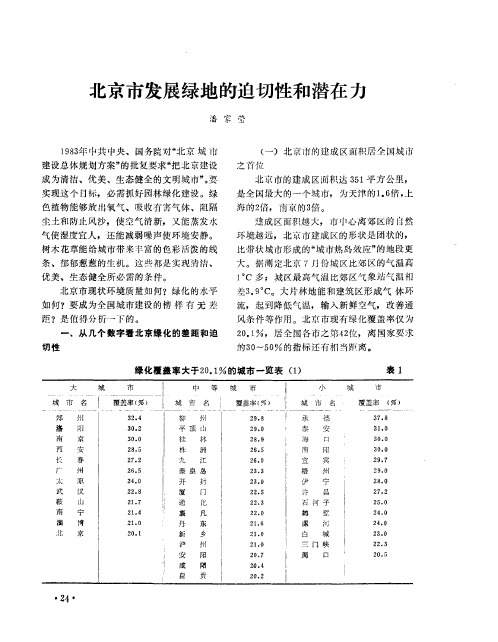 北京市发展绿地的迫切性和潜在力