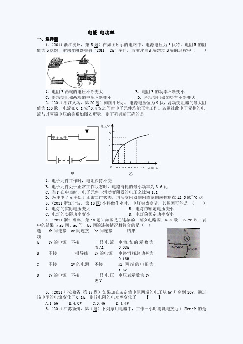 中考物理真题分类汇编 电能电功率(200套)