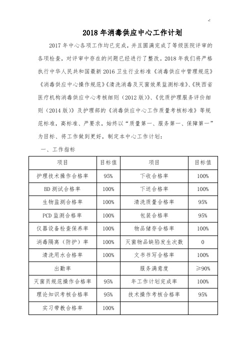 2018年度供应室工作计划