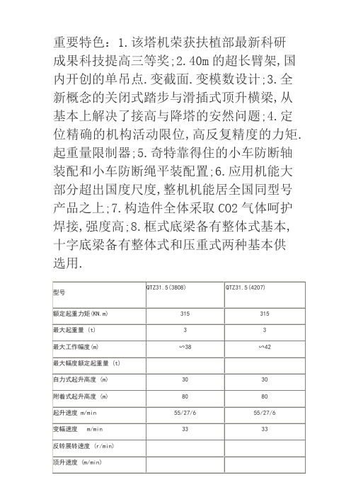 塔吊型号性能全参数表