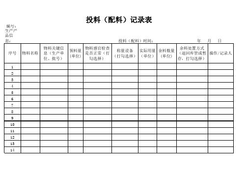 投料(配料)记录表