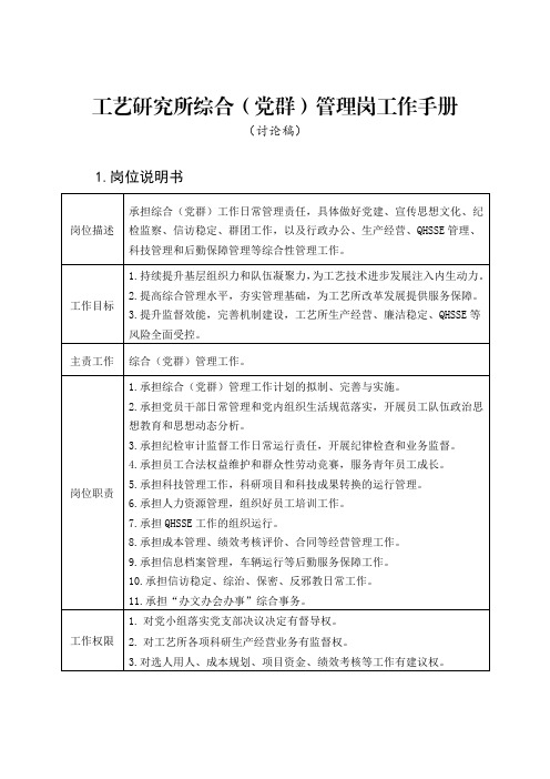 采油厂-工艺研究所综合(党群)管理岗工作手册