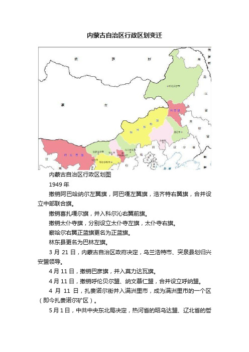 内蒙古自治区行政区划变迁