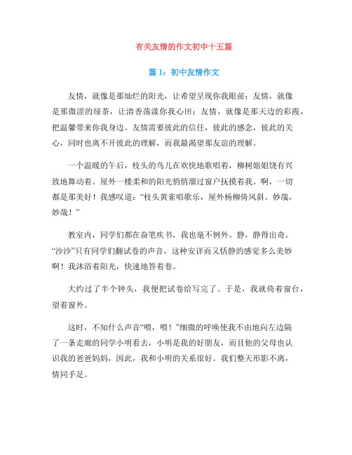 有关友情的作文初中十五篇