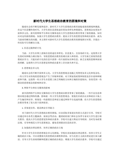 新时代大学生思想政治教育的困境和对策