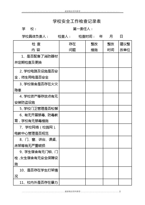 最新学校安全工作检查记录表