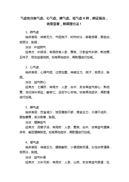 气虚也分肺气虚、心气虚、脾气虚、肾气虚4种，辨证施治，效果显著，附调理方法！