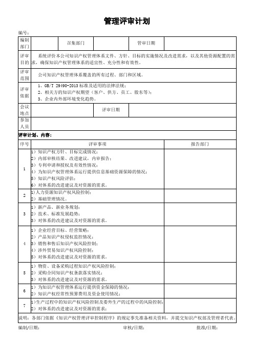 公司知识产权管理体系管理评审计划