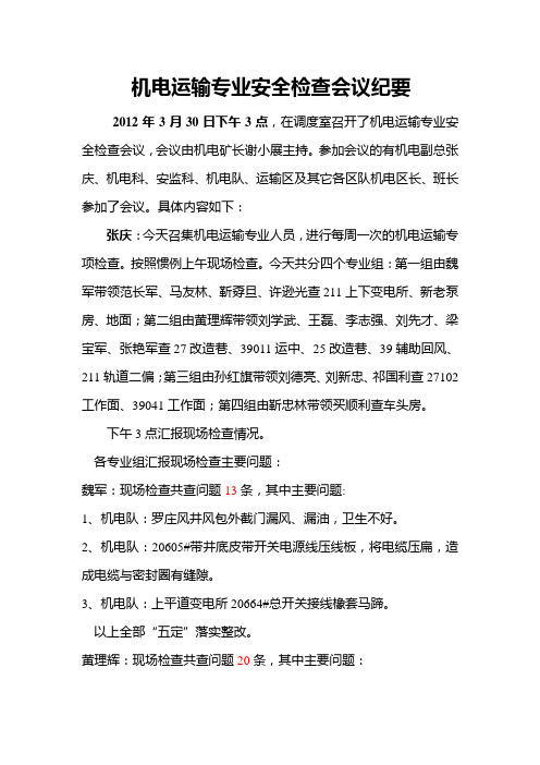 3月30日安全检查纪要