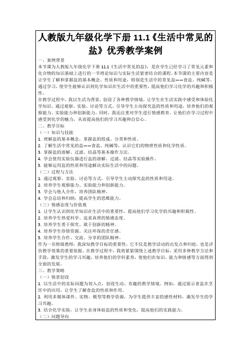 人教版九年级化学下册11.1《生活中常见的盐》优秀教学案例