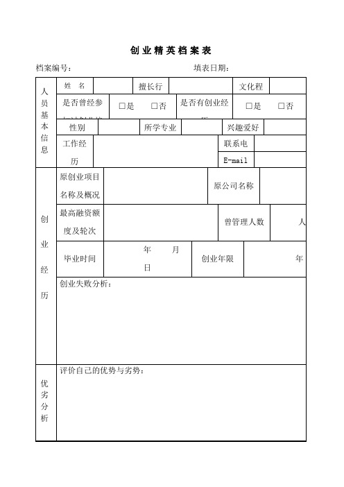 创业精英档案表